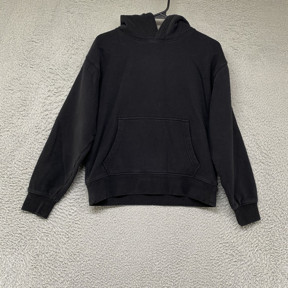 Quince Hoodie Womens Small Black Fleece Pullover Kangaroo Pocket Boxy Cozy